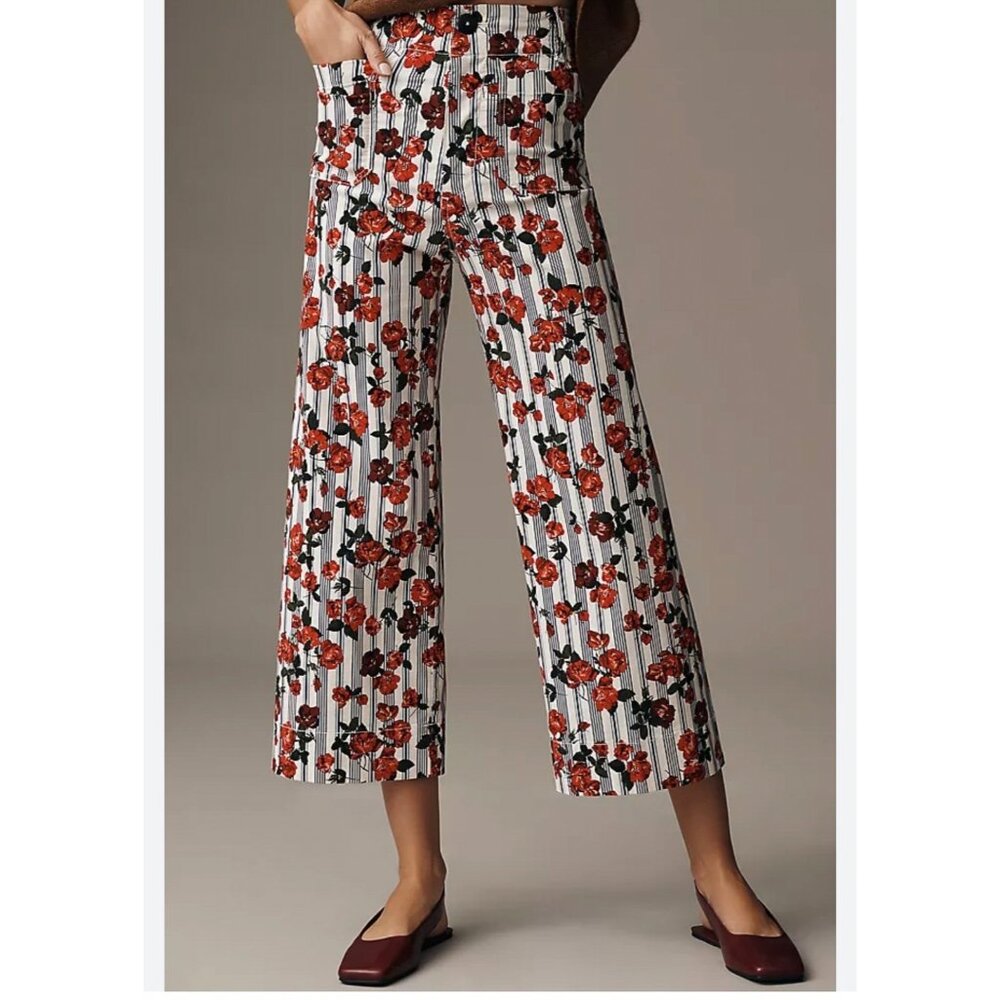 Anthropologie Colette  Floral Rose Print Cropped Pants 33T